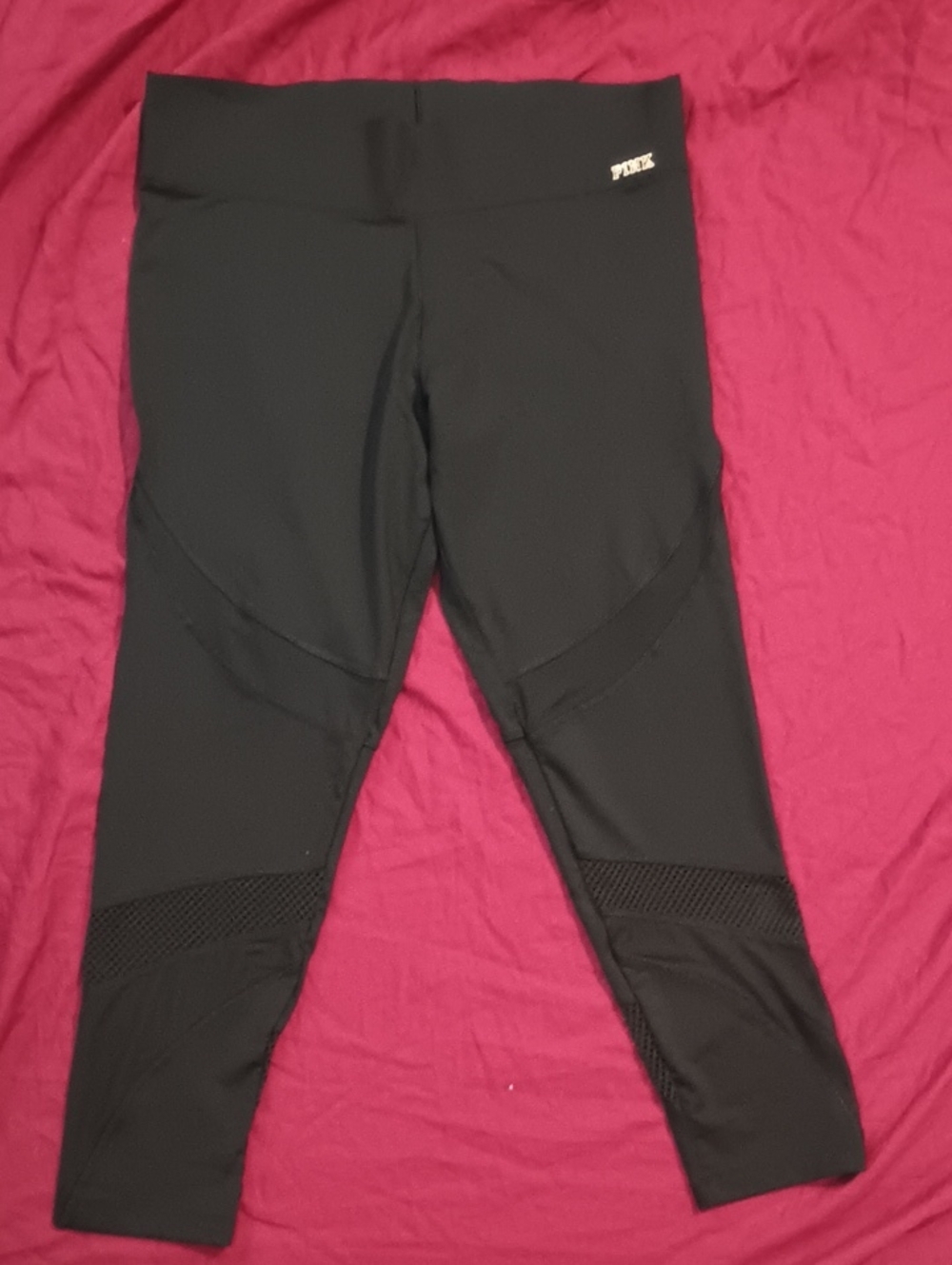 PINK Victoria's Secret Capri Black Woman's  Mesh-Accent Leggings Size L Like New